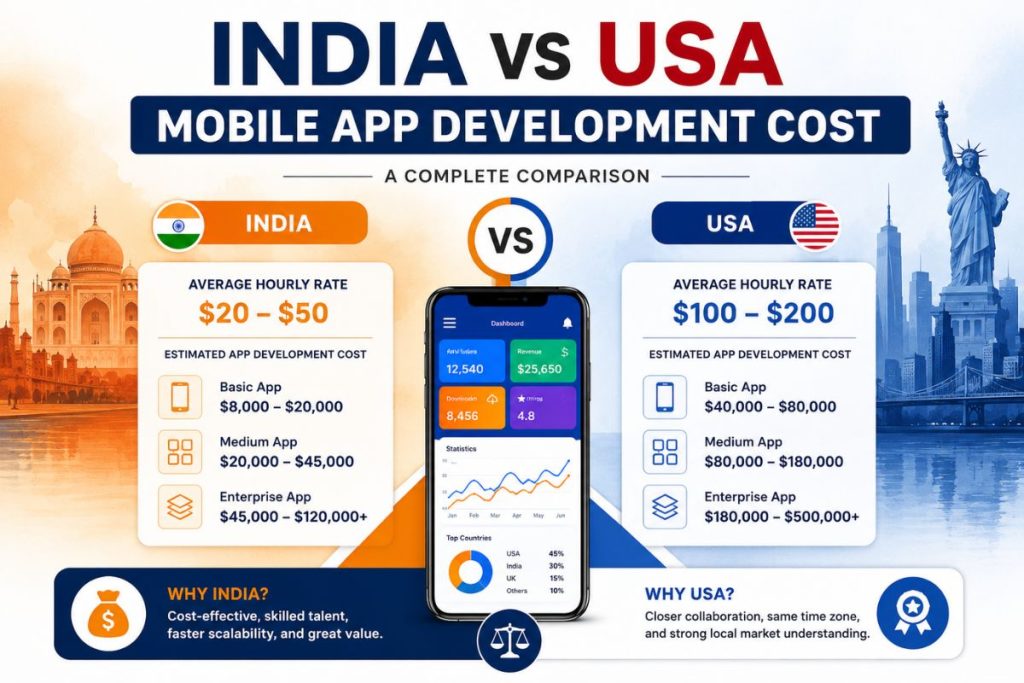 India vs USA Mobile App Development Cost